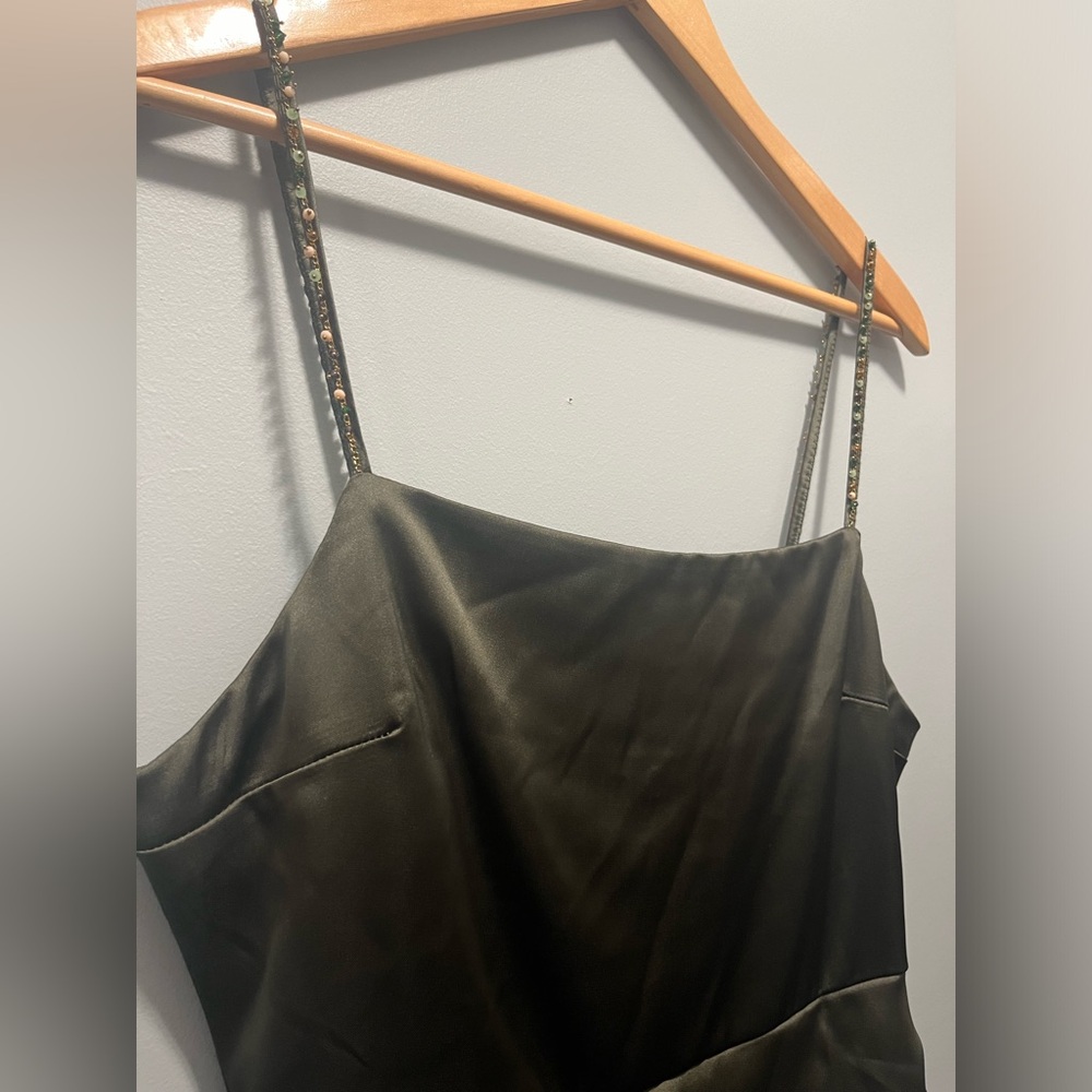 Zara Olive Green Midi Dress Satin - Picture 4 of 5